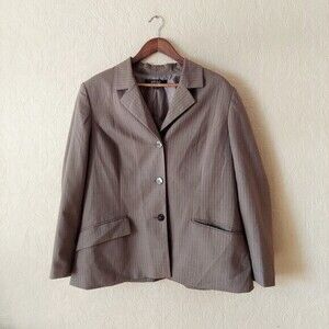 Kasper 3 button blazer brown subtle pinstripe academia career size 18
